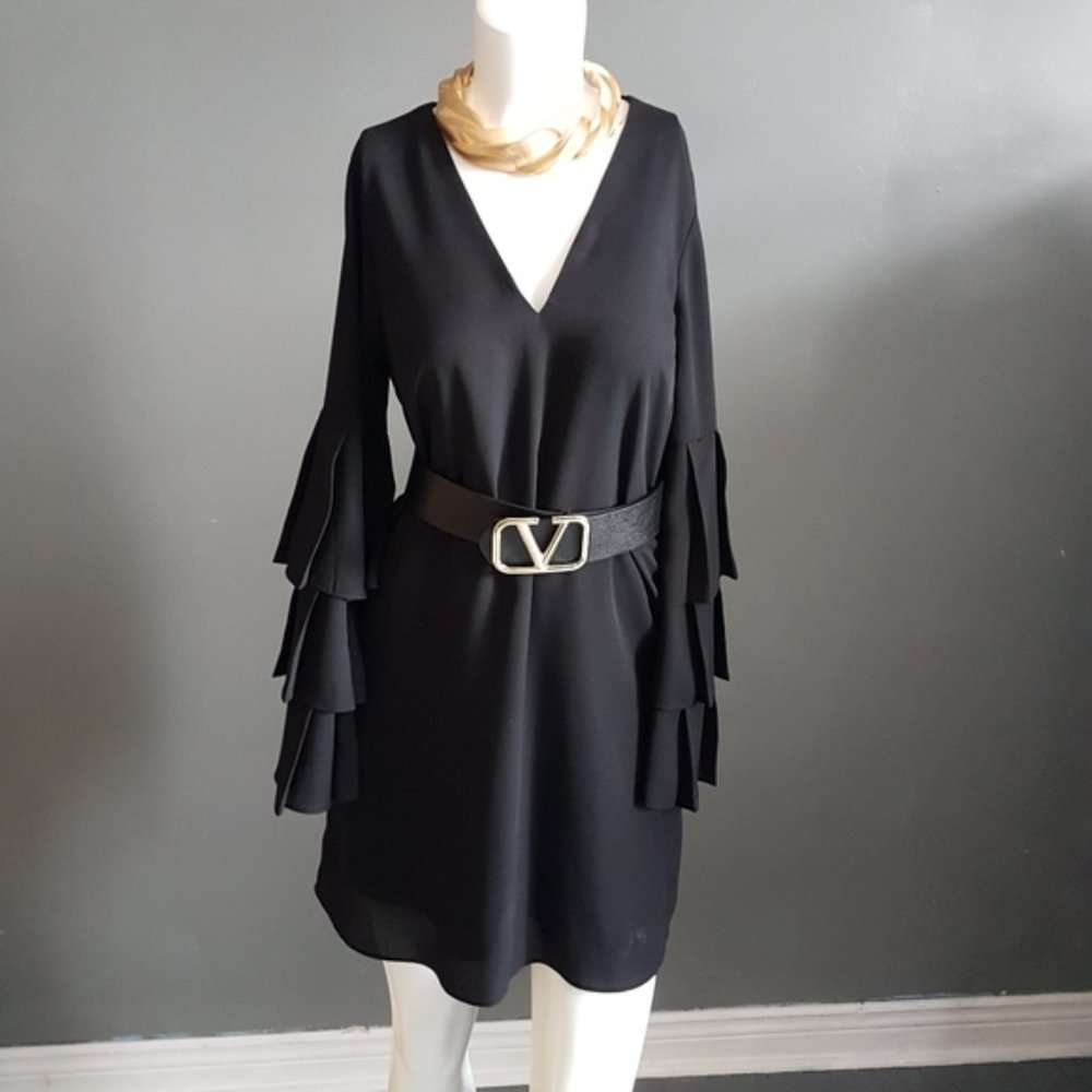 NWOT Designer Little Black Dress Ruffle Sleeves